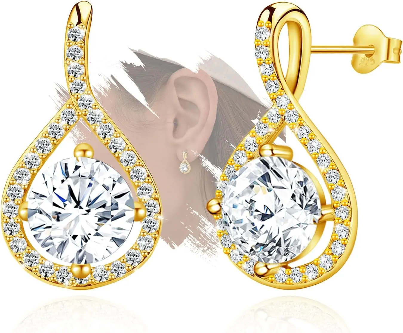 18K Gold Plated Sterling Sliver Womens Lightweight Teardrop-Shaped Stud Earrings Hypoallergenic Fashion Stud Earrings for Mom Wife Friends