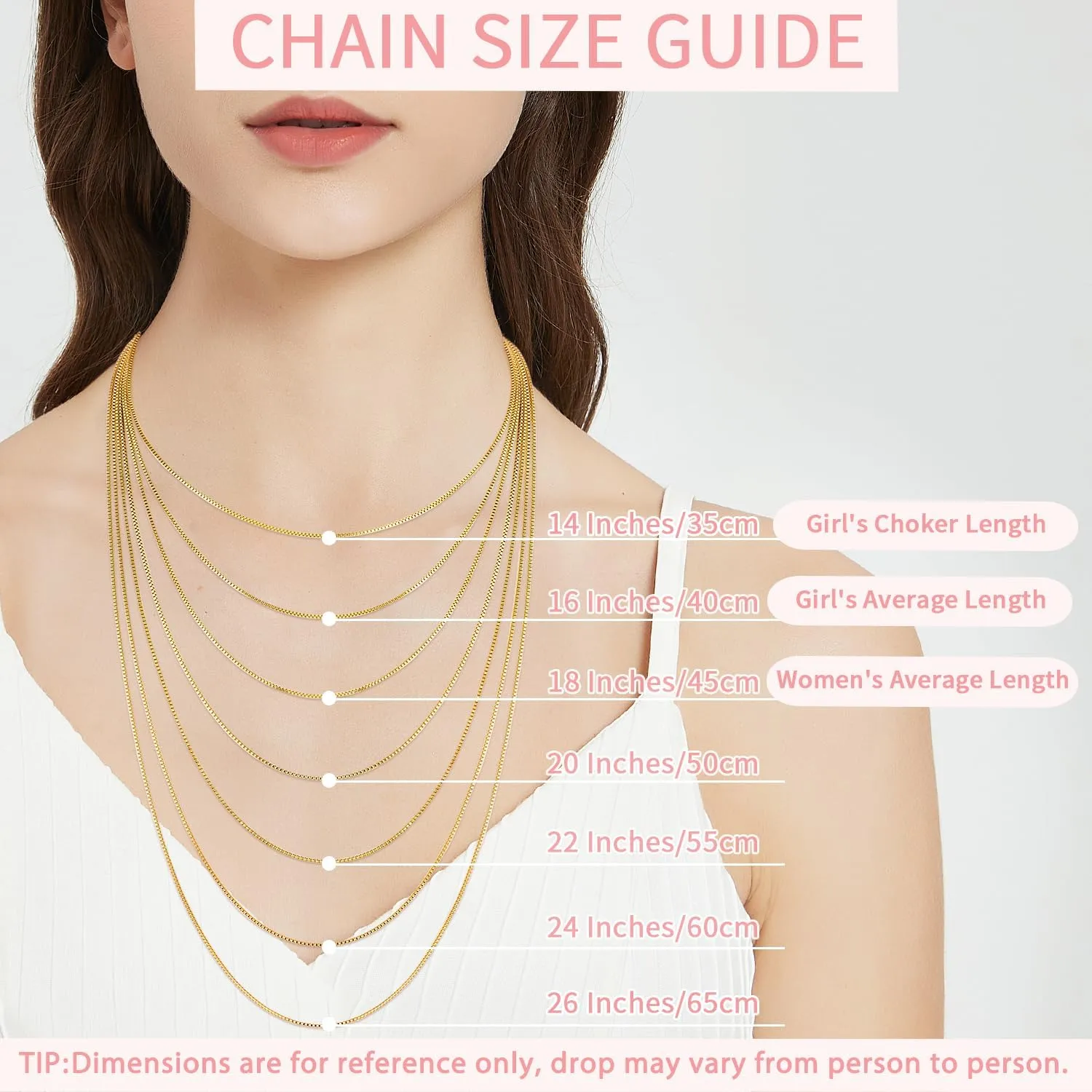 18K Plated Gold 925 Sterling Silver Box Chain for Women, 1MM Thin Chain Necklace for Women, Shiny & Minimalist Women's Chain Necklaces, 14/16/18/20/22/24/26 Inch