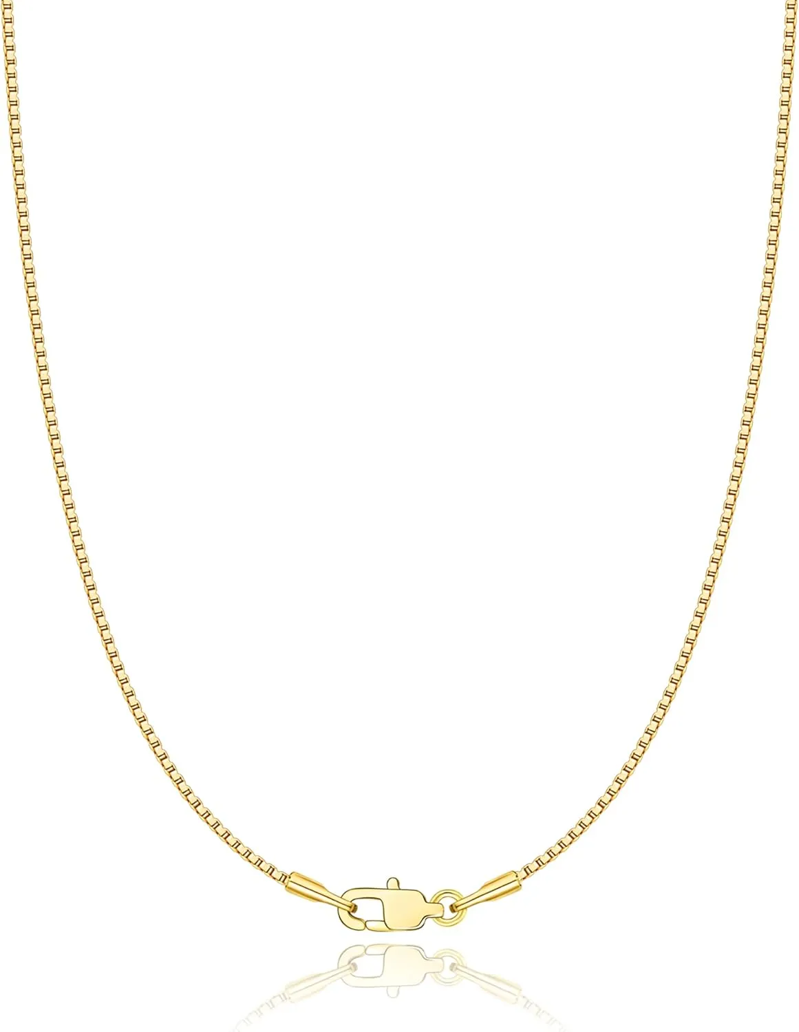 18K Plated Gold 925 Sterling Silver Box Chain for Women, 1MM Thin Chain Necklace for Women, Shiny & Minimalist Women's Chain Necklaces, 14/16/18/20/22/24/26 Inch