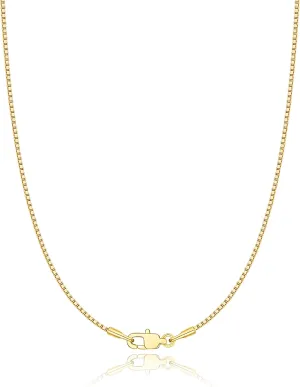 18K Plated Gold 925 Sterling Silver Box Chain for Women, 1MM Thin Chain Necklace for Women, Shiny & Minimalist Women's Chain Necklaces, 14/16/18/20/22/24/26 Inch