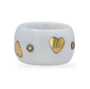 18k Yellow gold diamonds heart agate ring