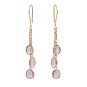 18K Yellow Gold Pink Sapphire Dangle Earrings