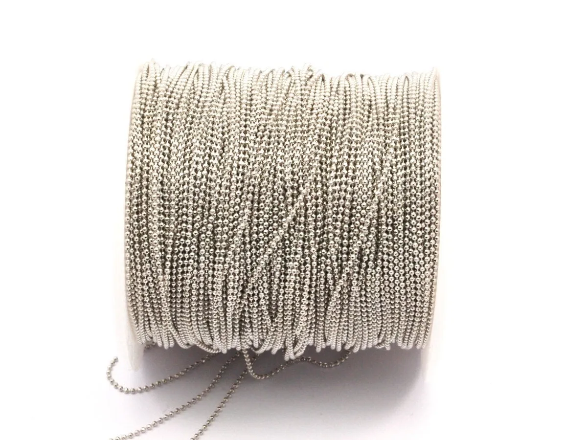 1mm Silver Ball Chain, 30 Meters - 99 Feet (1mm) Silver Tone Brass Faceted Ball Chain Z030