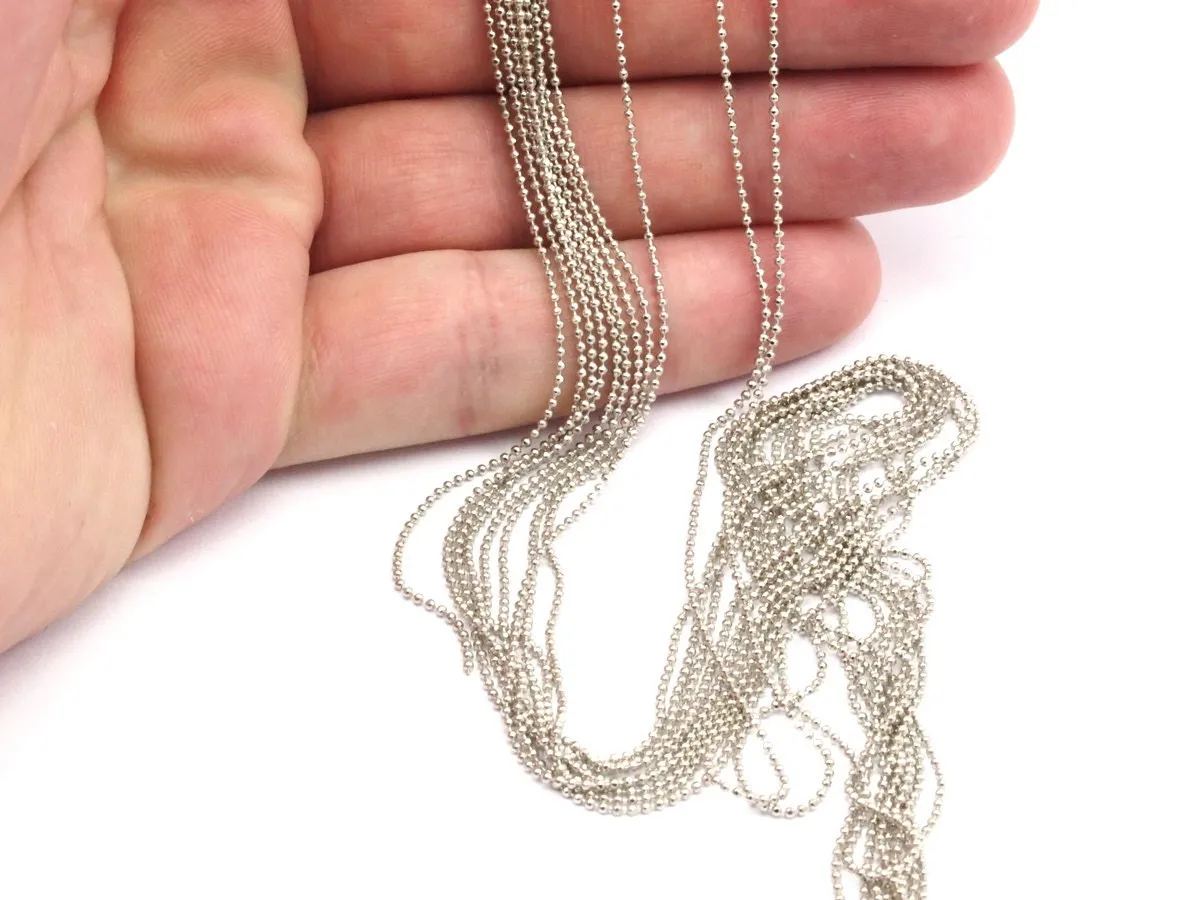 1mm Silver Ball Chain, 30 Meters - 99 Feet (1mm) Silver Tone Brass Faceted Ball Chain Z030