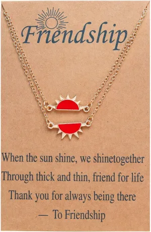 2-4Pcs Half Sun Pendant Necklace Bracelet Set for Women Best Friend Long Distance Matching Adjustable Link Chain Necklace Friendship Jewelry Birthday Gift