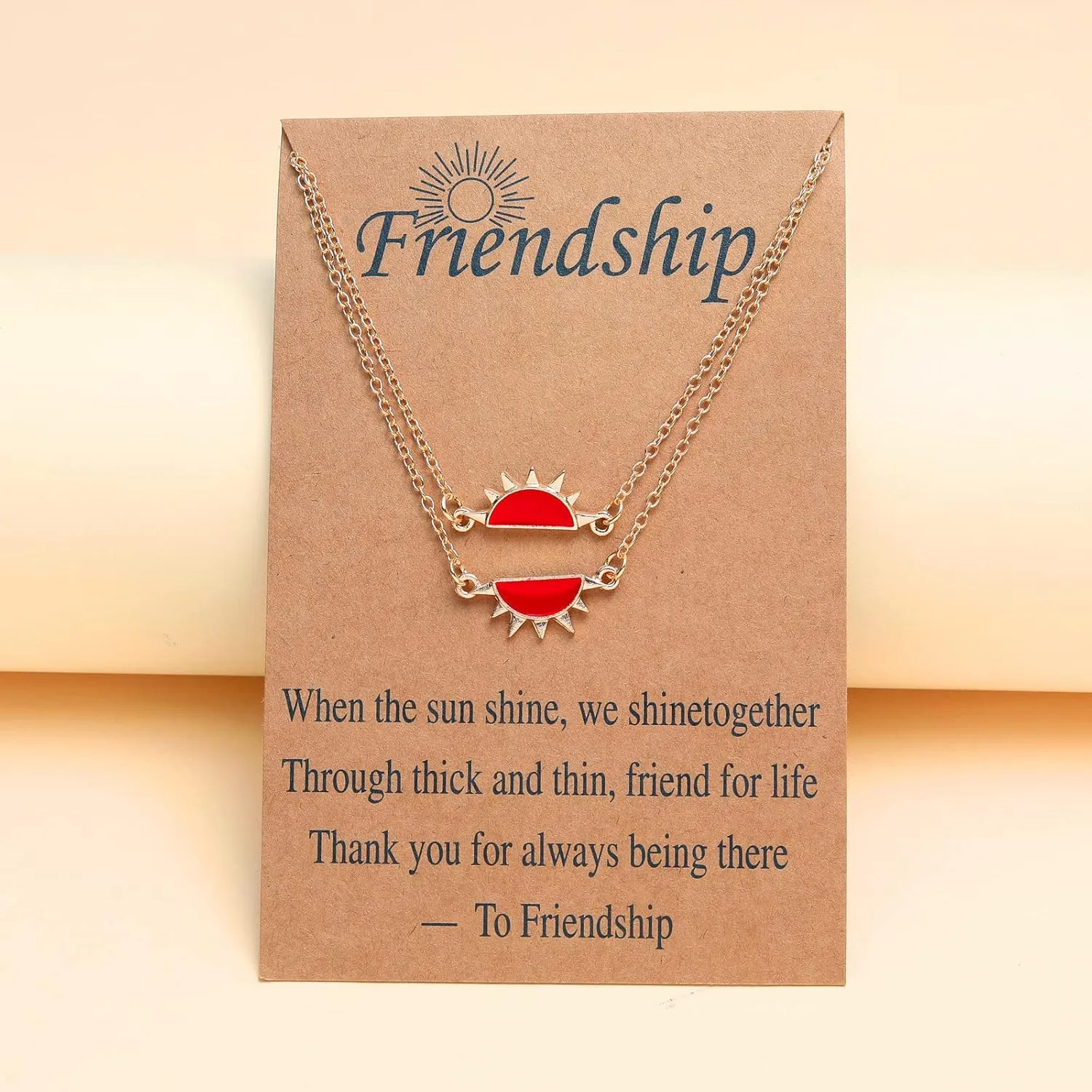 2-4Pcs Half Sun Pendant Necklace Bracelet Set for Women Best Friend Long Distance Matching Adjustable Link Chain Necklace Friendship Jewelry Birthday Gift