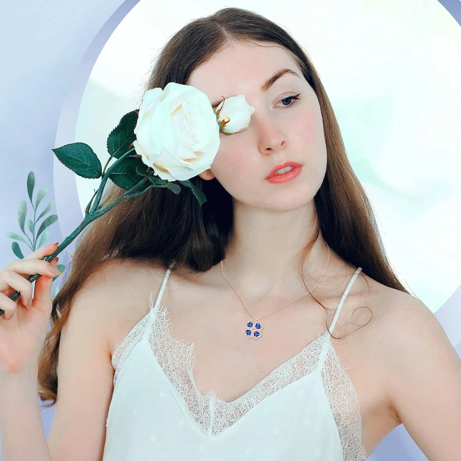 2 IN 1 Lucky Four Leaf Clover Necklaces for Women, Shamrock CZ Birthstone folding Heart Necklace, Extendable & Foldable Jewelry Gifts