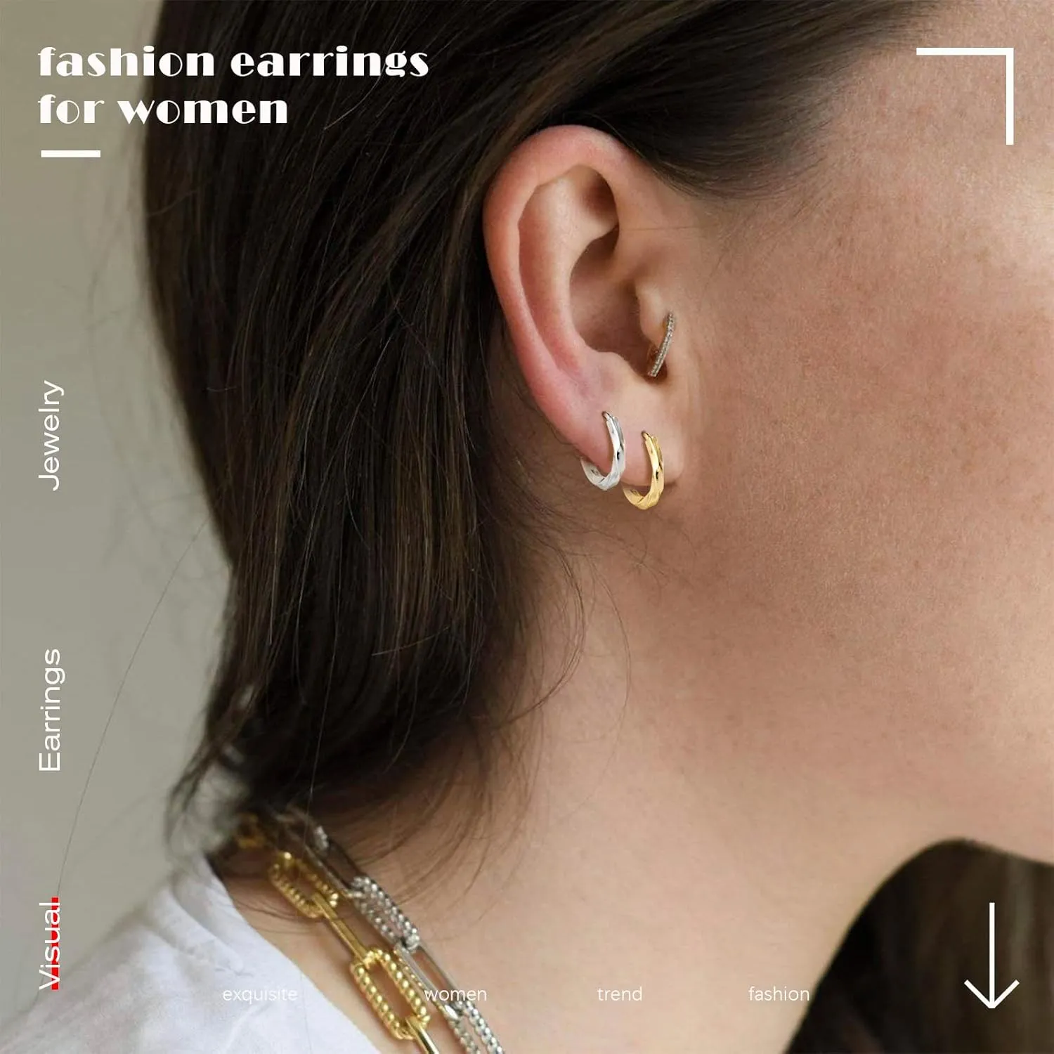 2 Pairs Small Huggie Hoop Earrings Set, 14K Gold Plated Sterling Silver Post Tiny Huggie Earrings, Hypoallergenic Mini Huggie Hoops for Women
