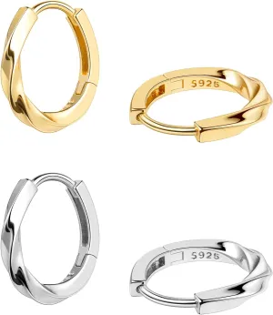 2 Pairs Small Huggie Hoop Earrings Set, 14K Gold Plated Sterling Silver Post Tiny Huggie Earrings, Hypoallergenic Mini Huggie Hoops for Women