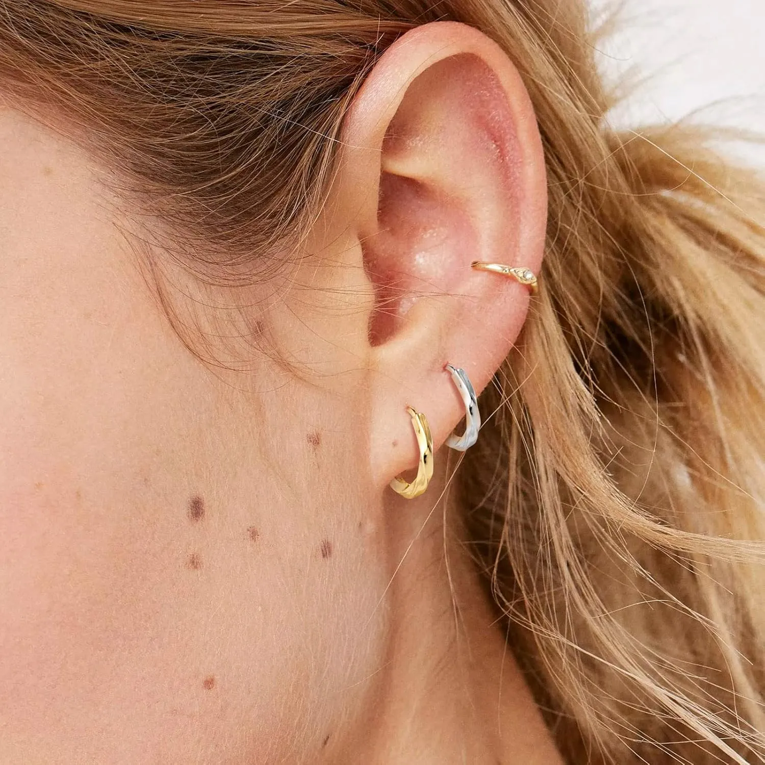 2 Pairs Small Huggie Hoop Earrings Set, 14K Gold Plated Sterling Silver Post Tiny Huggie Earrings, Hypoallergenic Mini Huggie Hoops for Women