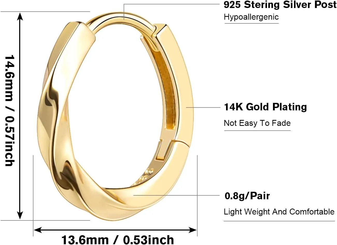 2 Pairs Small Huggie Hoop Earrings Set, 14K Gold Plated Sterling Silver Post Tiny Huggie Earrings, Hypoallergenic Mini Huggie Hoops for Women