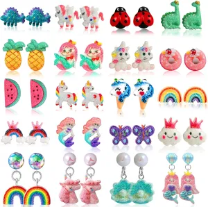 20 Pairs Kids Clip On Earrings for Girls Clip Earrings Party Favor Gift for Girls