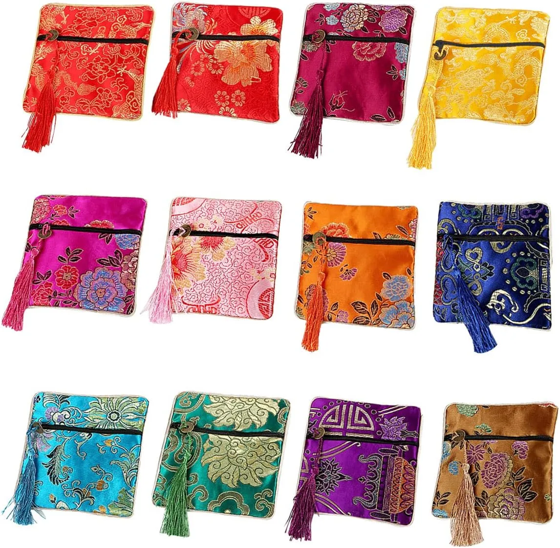 20 Pcs Chinese Silk Brocade Coin Purse Embroider Jewelry Bag Zipper Wallet Pouch Jewelry Pouch Gift Bags Silk Purse Pouch Bags