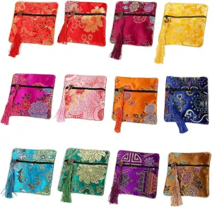 20 Pcs Chinese Silk Brocade Coin Purse Embroider Jewelry Bag Zipper Wallet Pouch Jewelry Pouch Gift Bags Silk Purse Pouch Bags