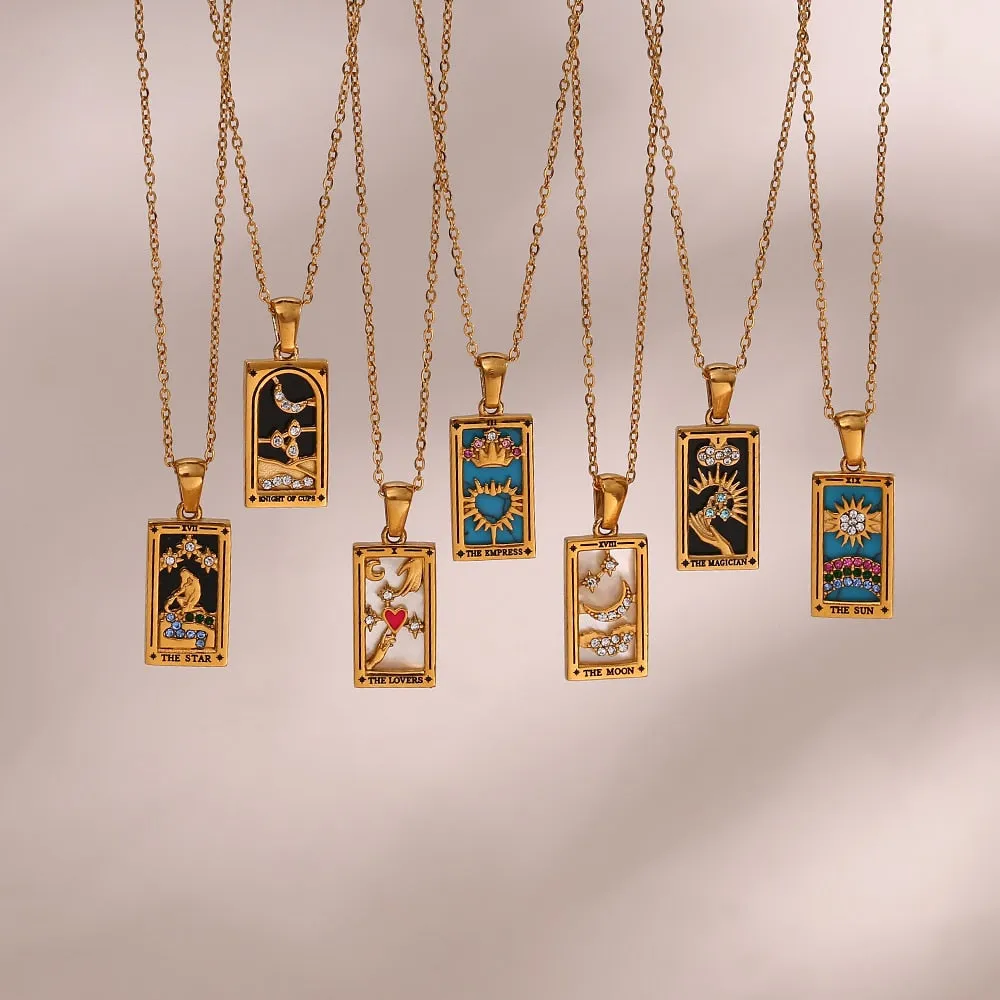 2022 New Design Christmas Jewelry Gift Colorful Gometric Meaningful Moon Sun Lover Stainless Steel Tarot Necklaces For Women