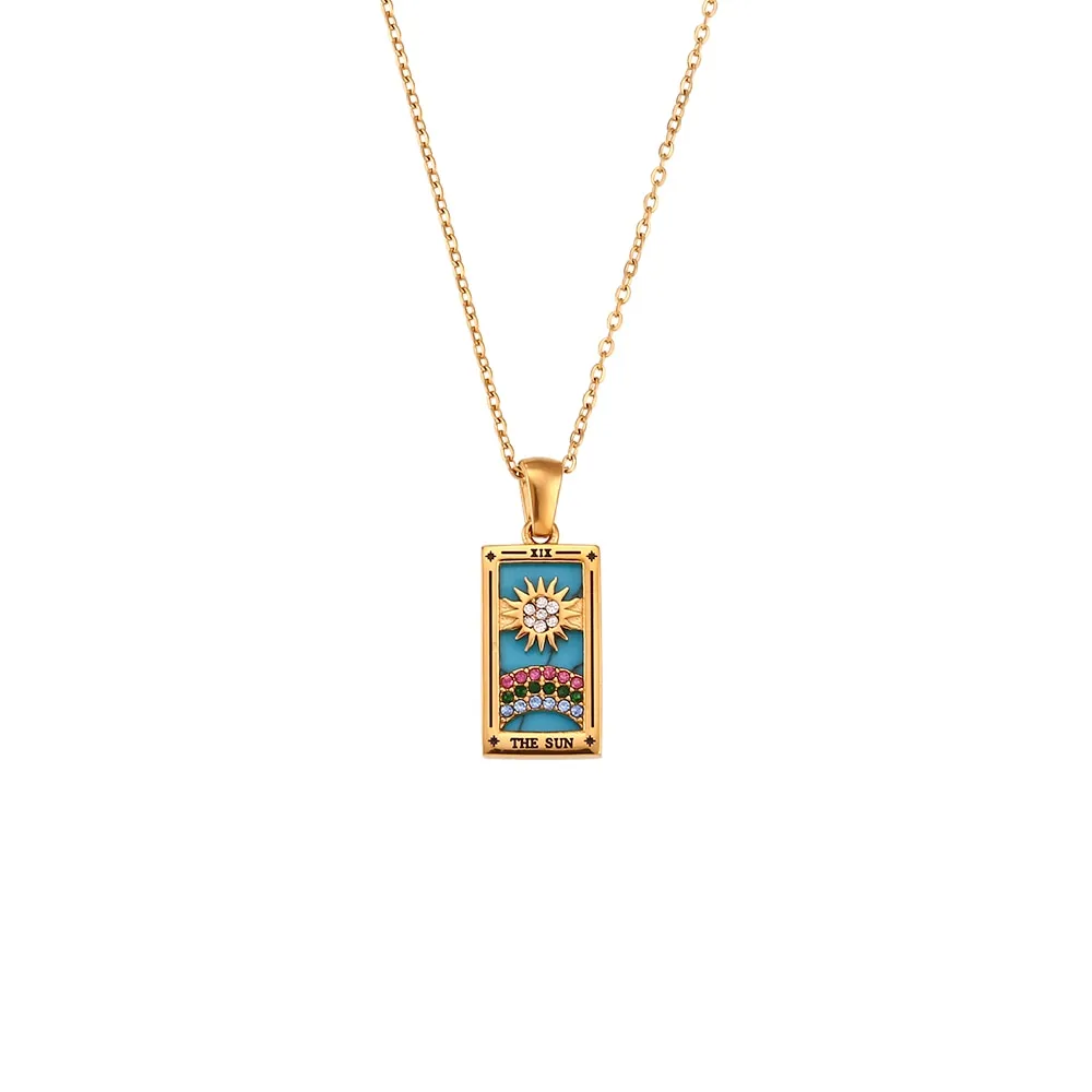 2022 New Design Christmas Jewelry Gift Colorful Gometric Meaningful Moon Sun Lover Stainless Steel Tarot Necklaces For Women