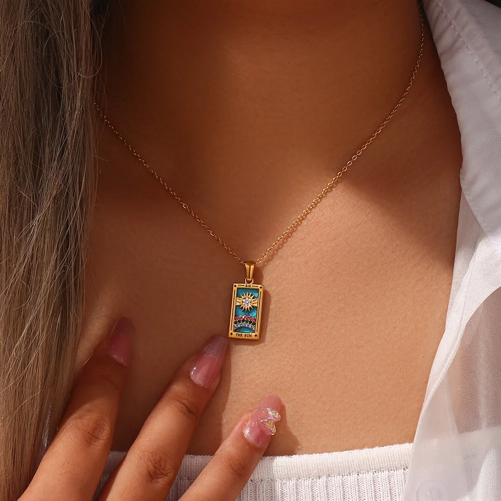 2022 New Design Christmas Jewelry Gift Colorful Gometric Meaningful Moon Sun Lover Stainless Steel Tarot Necklaces For Women
