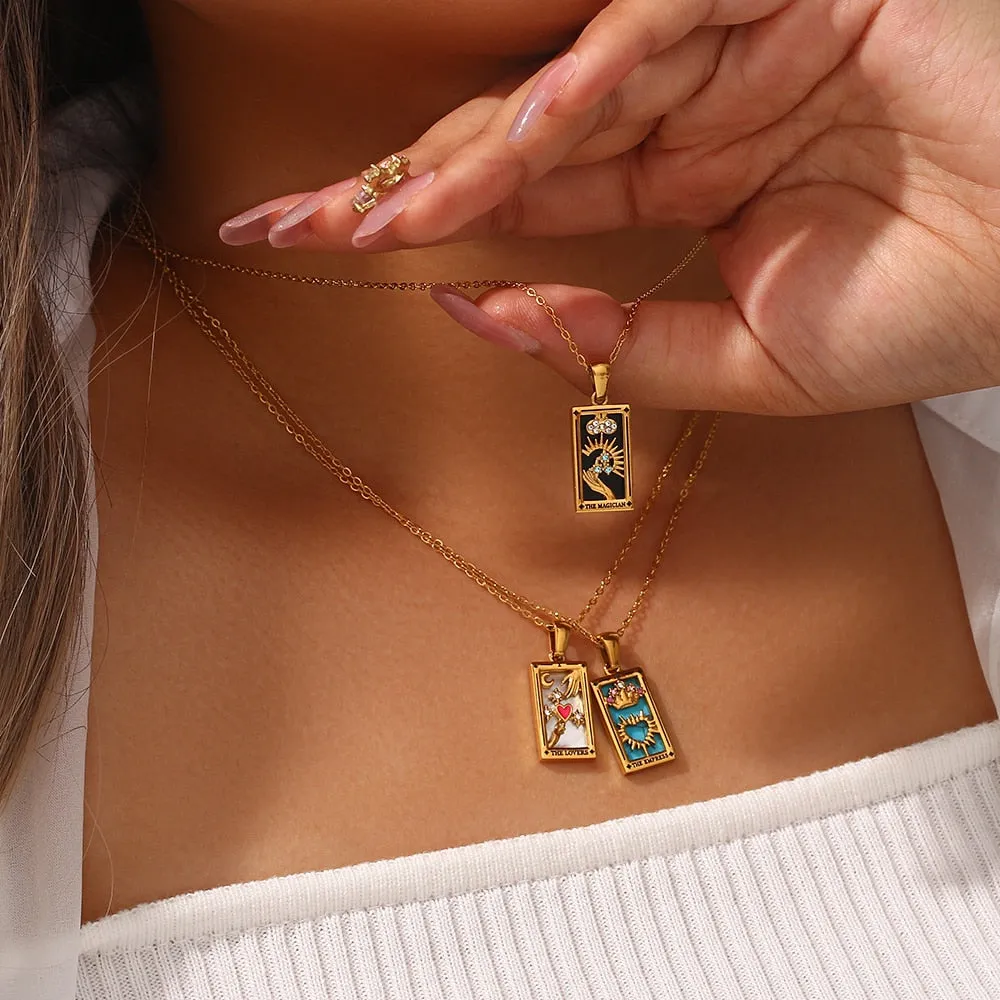 2022 New Design Christmas Jewelry Gift Colorful Gometric Meaningful Moon Sun Lover Stainless Steel Tarot Necklaces For Women