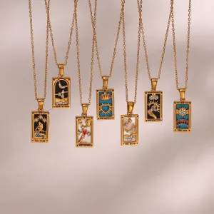 2022 New Design Christmas Jewelry Gift Colorful Gometric Meaningful Moon Sun Lover Stainless Steel Tarot Necklaces For Women