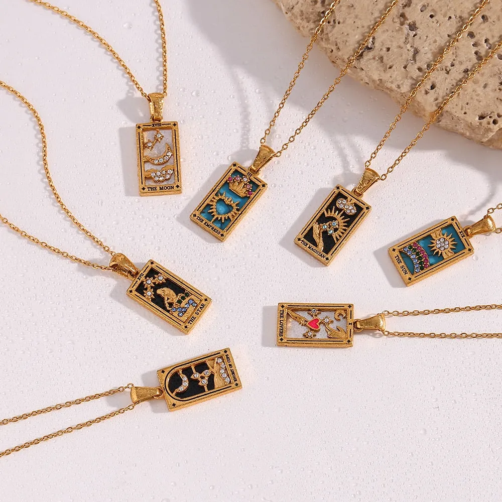 2022 New Design Christmas Jewelry Gift Colorful Gometric Meaningful Moon Sun Lover Stainless Steel Tarot Necklaces For Women