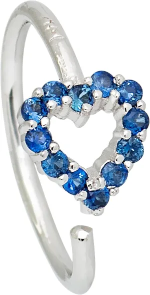 20G 14K Gold Heart Nose Ring, 0.11ctw Blue Sapphire Gemstone Nose Hoop, Twist-open 5/16"(8mm) Nose Ring, September Birthstone Hoop Unisex