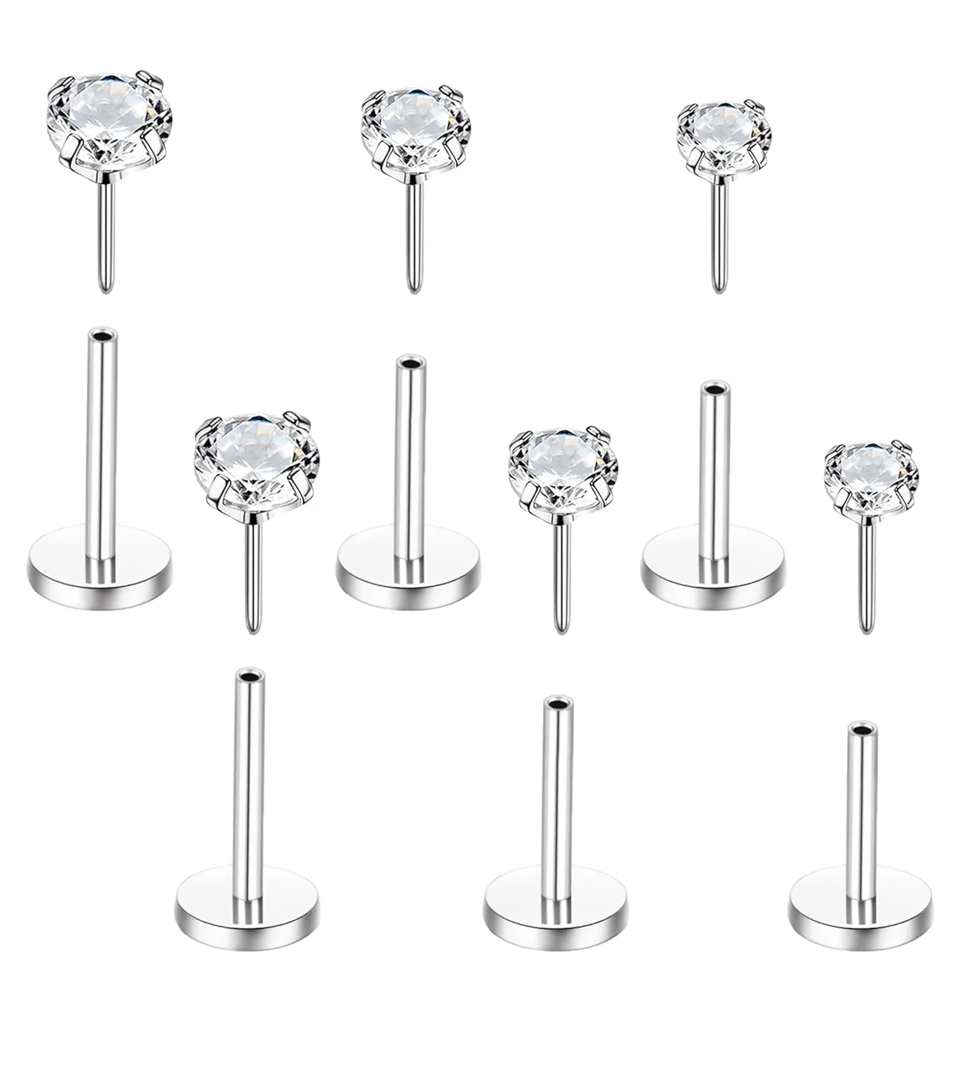 20G 18G Threadless Nose Studs for Women Men 316L Surgical Steel Push in Flat Back Earrings CZ Lip Labret Nose Rings Studs Cartilage Helix Conch Medusa Nostril Tragus Piercing Jewelry (Silvery)