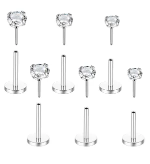 20G 18G Threadless Nose Studs for Women Men 316L Surgical Steel Push in Flat Back Earrings CZ Lip Labret Nose Rings Studs Cartilage Helix Conch Medusa Nostril Tragus Piercing Jewelry (Silvery)