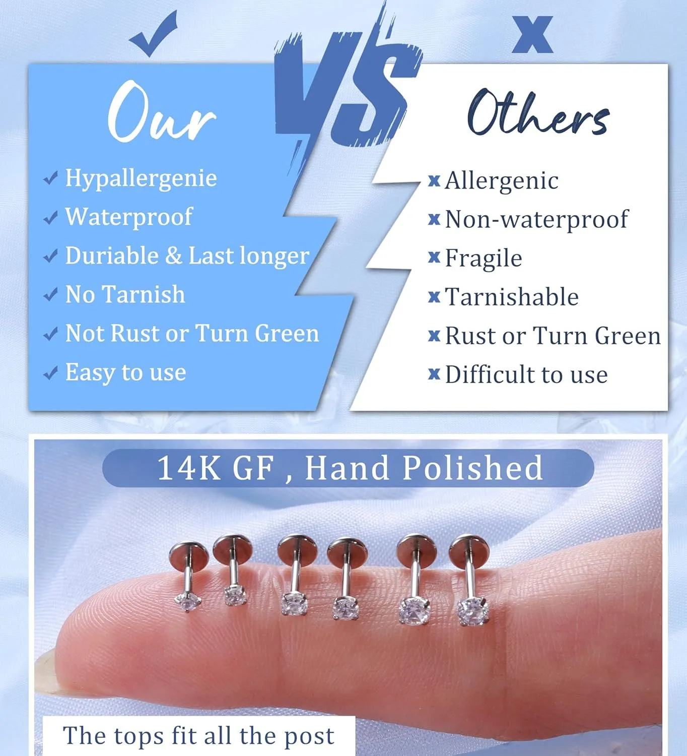20G 18G Threadless Nose Studs for Women Men 316L Surgical Steel Push in Flat Back Earrings CZ Lip Labret Nose Rings Studs Cartilage Helix Conch Medusa Nostril Tragus Piercing Jewelry (Silvery)