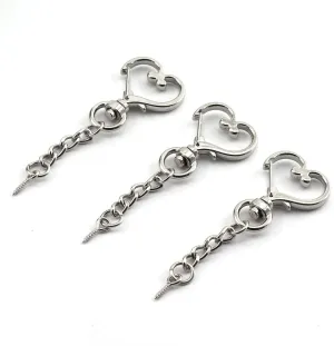 20pcs Silver Heart Design Spring Snap Keychain Clip Zinc Alloy DIY Key Chains Accessories Creative Pentagram Hanging Buckle