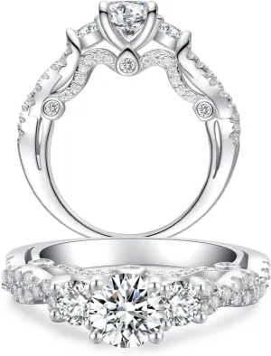 2.2 Carat (ctw) Round 3-Stone Engagement Rings for Women, Moissanite D Color 925 Silver Ring for Women, Platinum Plated Sterling Silver Ring, Twisting Infinite Promise Wedding Ring
