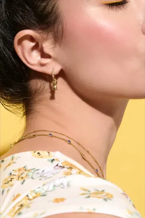 24K Gold Plated Multicolor Crystal CZ Convertible Hoop Earrings for Women with Dog Charm