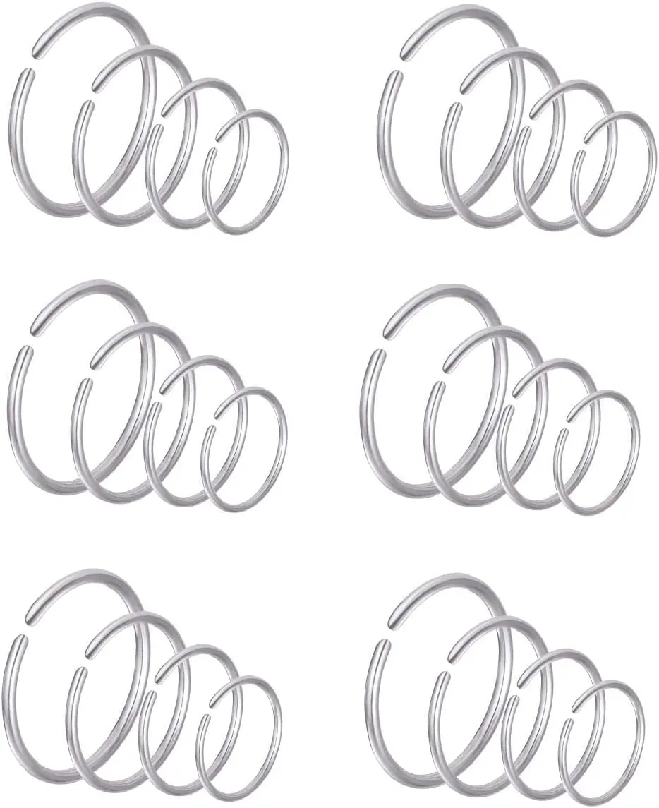24Pcs 18G 20G 22G Stainless Steel Nose Ring Hoop Cartilage Earrings Septum Ear Traguse Lip Ring Body Piercing Jewelry 6-12mm Slive Stone