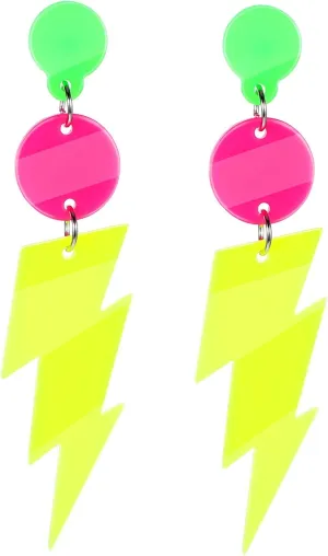 2Pcs 80s 90s Neon Earrings for Women Hollow Lightning Bolt Earrings Colorful Drop Earrings Neon Accessories for 80's Outfit Glow Party Earrings
