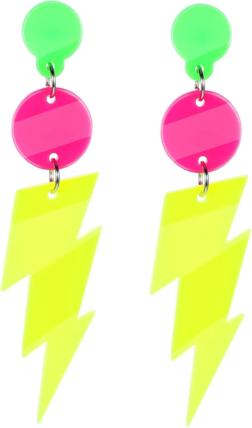2Pcs 80s 90s Neon Earrings for Women Hollow Lightning Bolt Earrings Colorful Drop Earrings Neon Accessories for 80's Outfit Glow Party Earrings