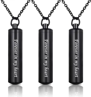 3 Pack Urn Necklace for Ashes Memorial Cremation Jewelry for Ashes, Cylinder Urn Locket for Ashes Stainless Steel Urns Pendant Keepsake Jewelry with Words: Forever in my heart & Funnel Kit & Bag