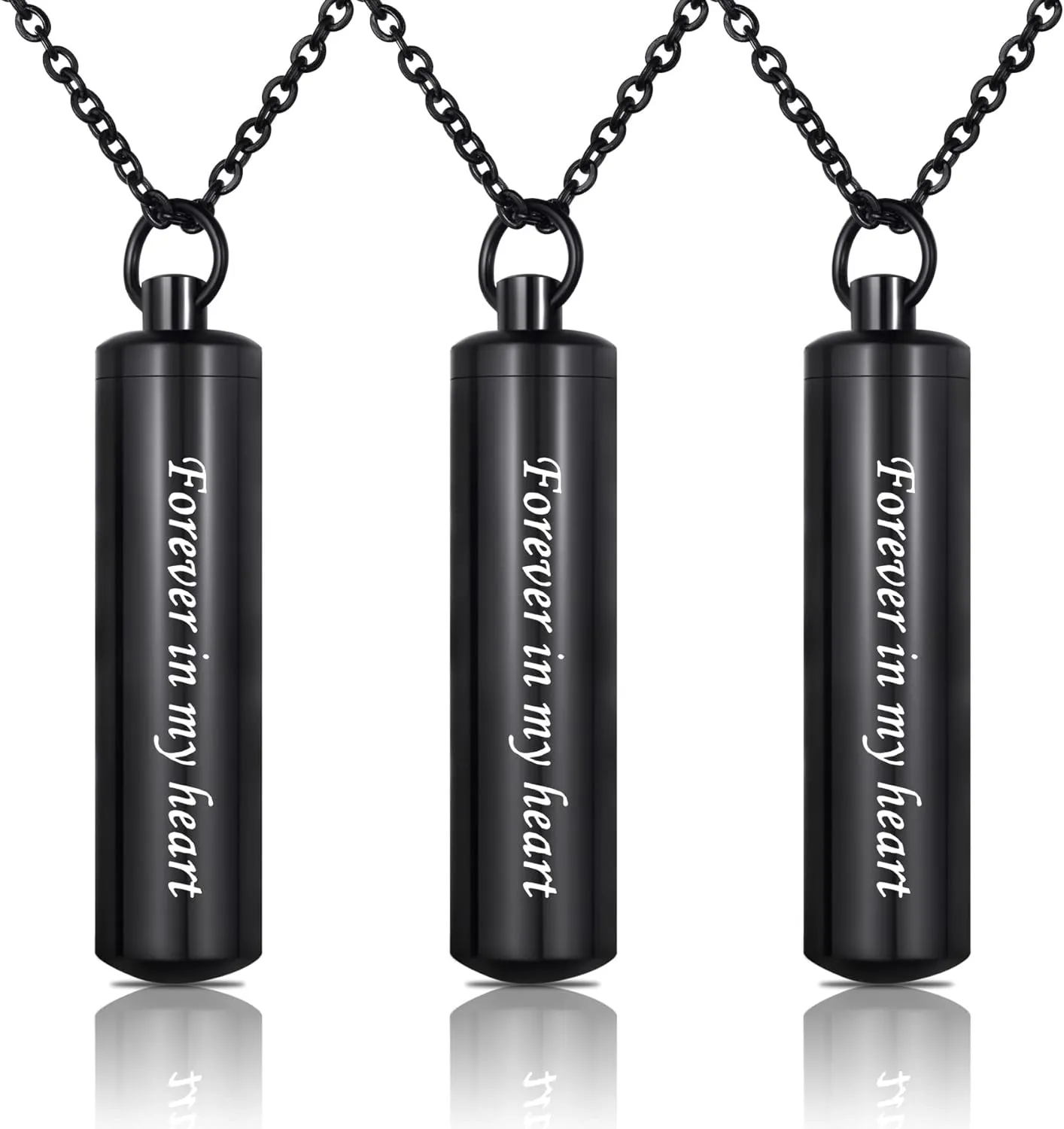 3 Pack Urn Necklace for Ashes Memorial Cremation Jewelry for Ashes, Cylinder Urn Locket for Ashes Stainless Steel Urns Pendant Keepsake Jewelry with Words: Forever in my heart & Funnel Kit & Bag