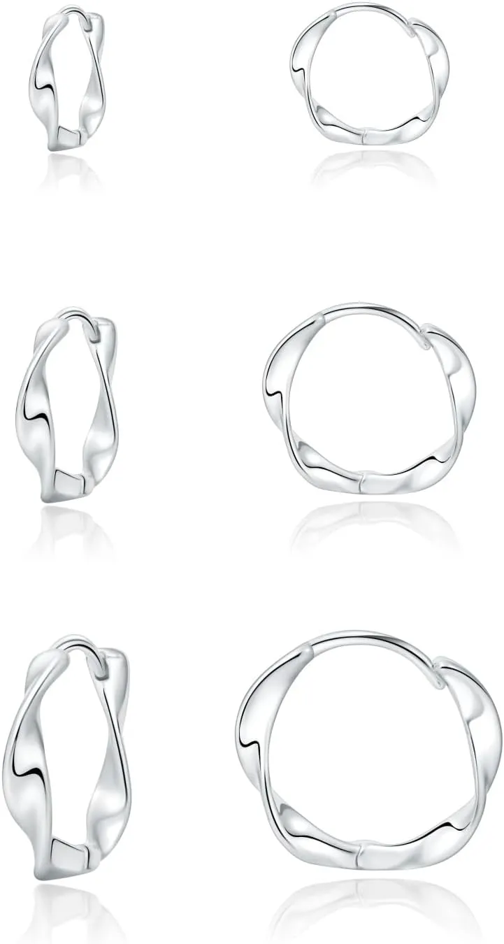 3 Pairs 14K Gold Twisted Hoop Earrings Set for Women Small Huggie Cartilage Piercing Hypoallergenic Earring Gifts for Her