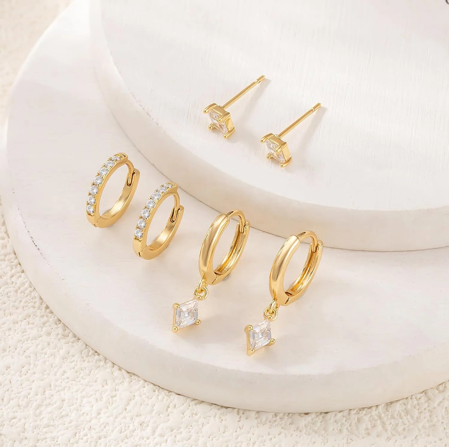 3 Pairs Gold Hoop Earrings Set for Women Dainty Stud Earrings Trendy Small 14K Gold Plated Hypoallergenic Dangle Earrings Cartilage Huggie Hoop Earrings Gold Jewelry for Women Gifts
