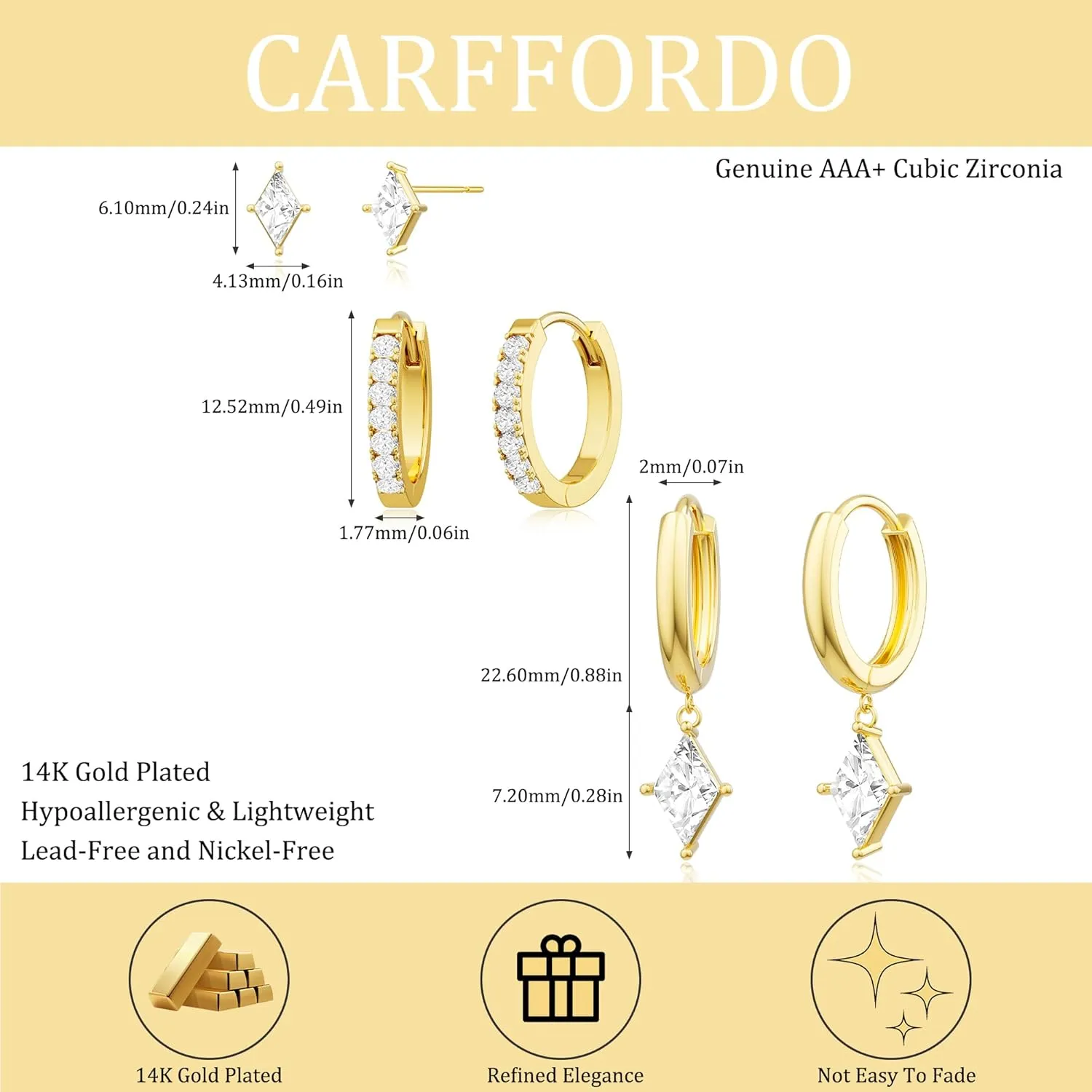 3 Pairs Gold Hoop Earrings Set for Women Dainty Stud Earrings Trendy Small 14K Gold Plated Hypoallergenic Dangle Earrings Cartilage Huggie Hoop Earrings Gold Jewelry for Women Gifts