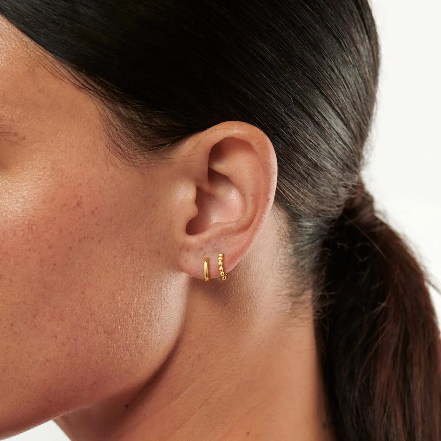 3 Pairs Gold Hoop Earrings Stack Set for Multiple Piercings,14K Gold Plated Tiny Trendy Huggie&stud Ear ring Stackings for Women, Hypoallergenic Stackable Cartilage Non Tarnish Hoops Gifts