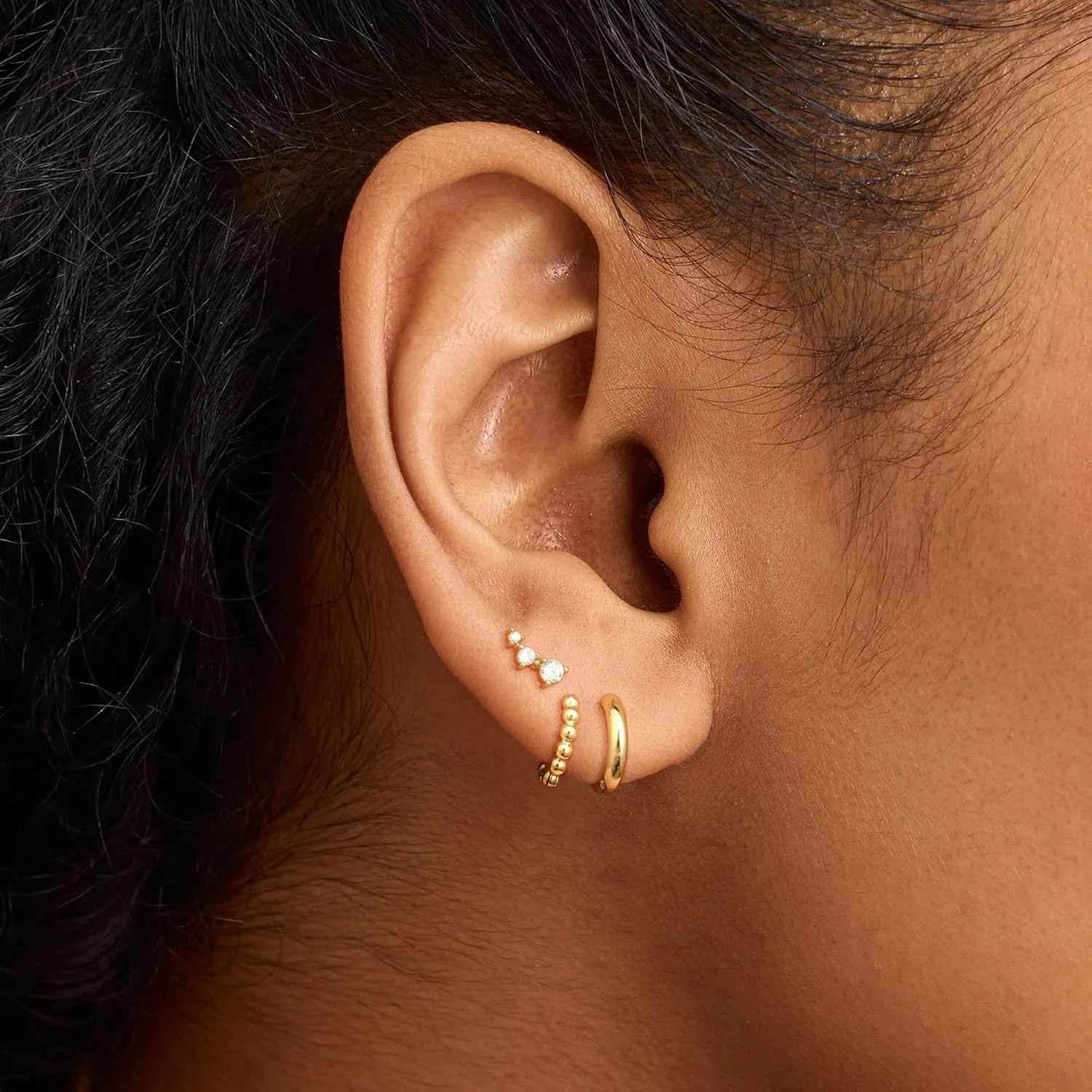 3 Pairs Gold Hoop Earrings Stack Set for Multiple Piercings,14K Gold Plated Tiny Trendy Huggie&stud Ear ring Stackings for Women, Hypoallergenic Stackable Cartilage Non Tarnish Hoops Gifts