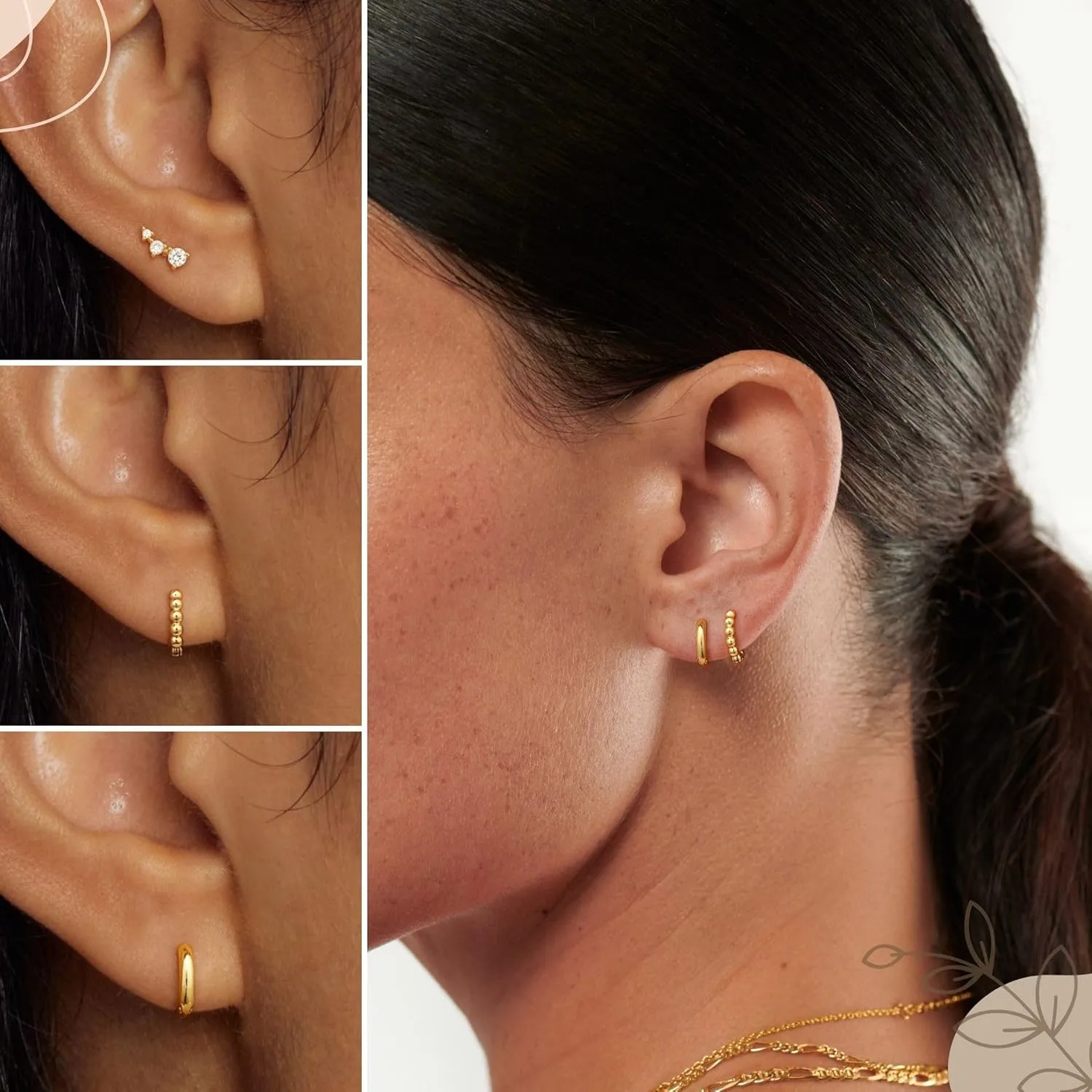 3 Pairs Gold Hoop Earrings Stack Set for Multiple Piercings,14K Gold Plated Tiny Trendy Huggie&stud Ear ring Stackings for Women, Hypoallergenic Stackable Cartilage Non Tarnish Hoops Gifts