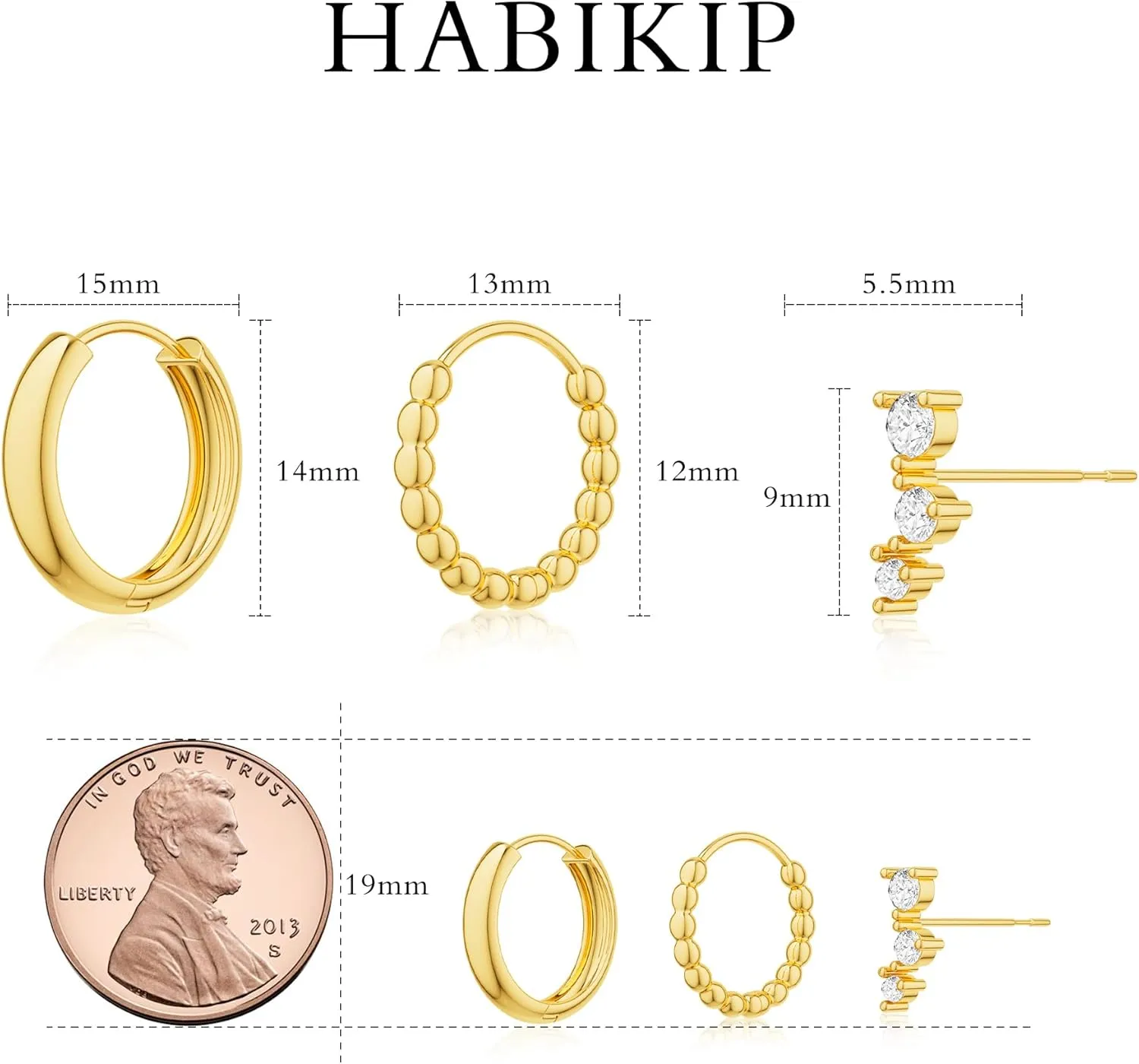 3 Pairs Gold Hoop Earrings Stack Set for Multiple Piercings,14K Gold Plated Tiny Trendy Huggie&stud Ear ring Stackings for Women, Hypoallergenic Stackable Cartilage Non Tarnish Hoops Gifts