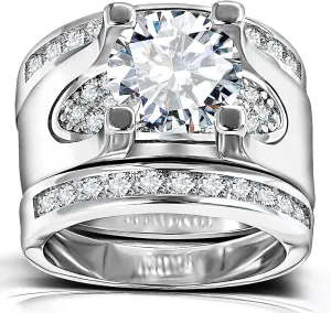 3 PCS Round Cut CZ Bridal Sets - 5.56 Ct Cubic Zirconia Silver Color Promise Engagement Wedding Rings Set for Women