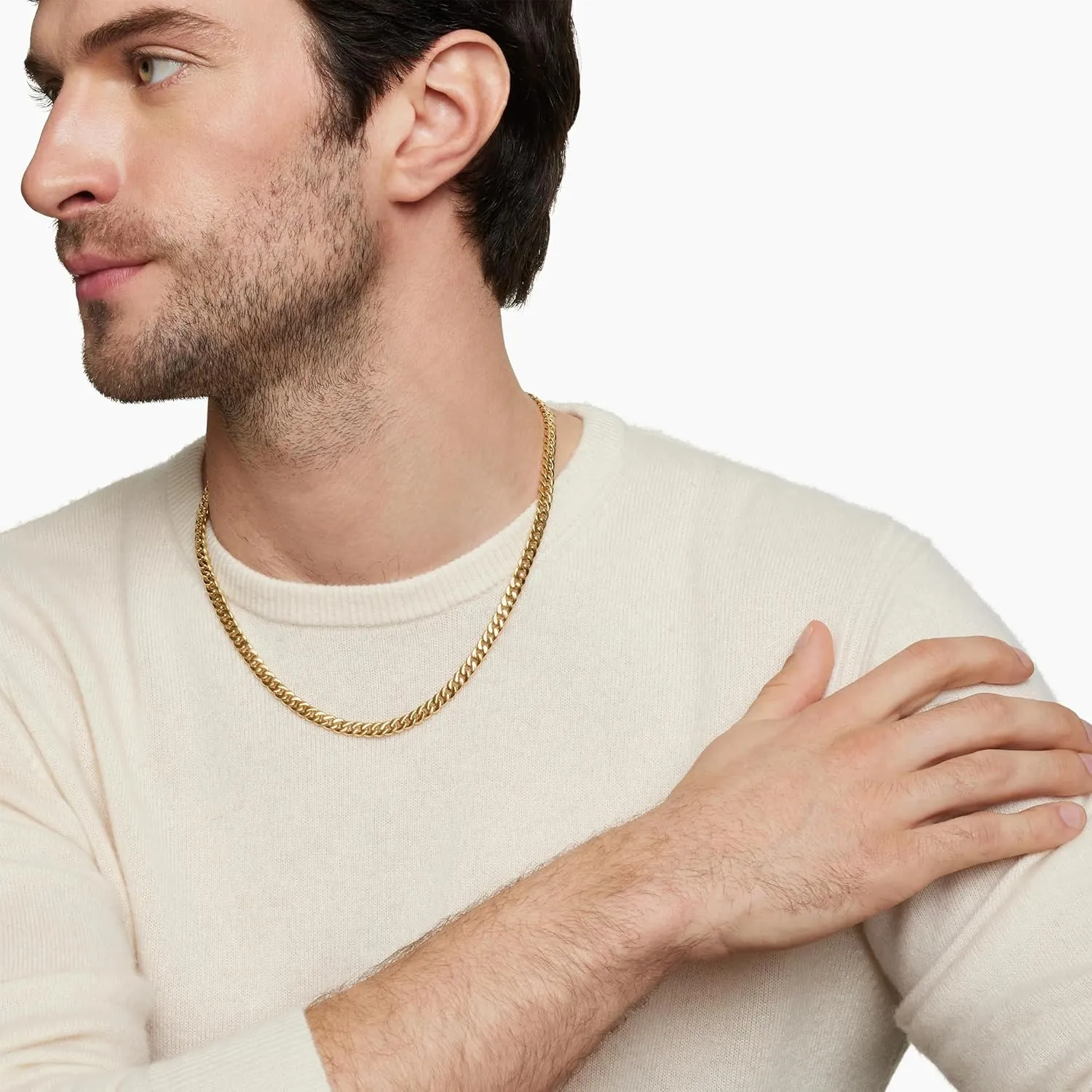 3/5mm 14K Real Gold/Real Silver Plated Cuban Chain for Men Boys, Stainless Steel Cuban Link Chain for Men Boys Sturdy Non-Fading Necklace Fathers Jewelery Gifts for Him 16/18/20/22/24 Inch
