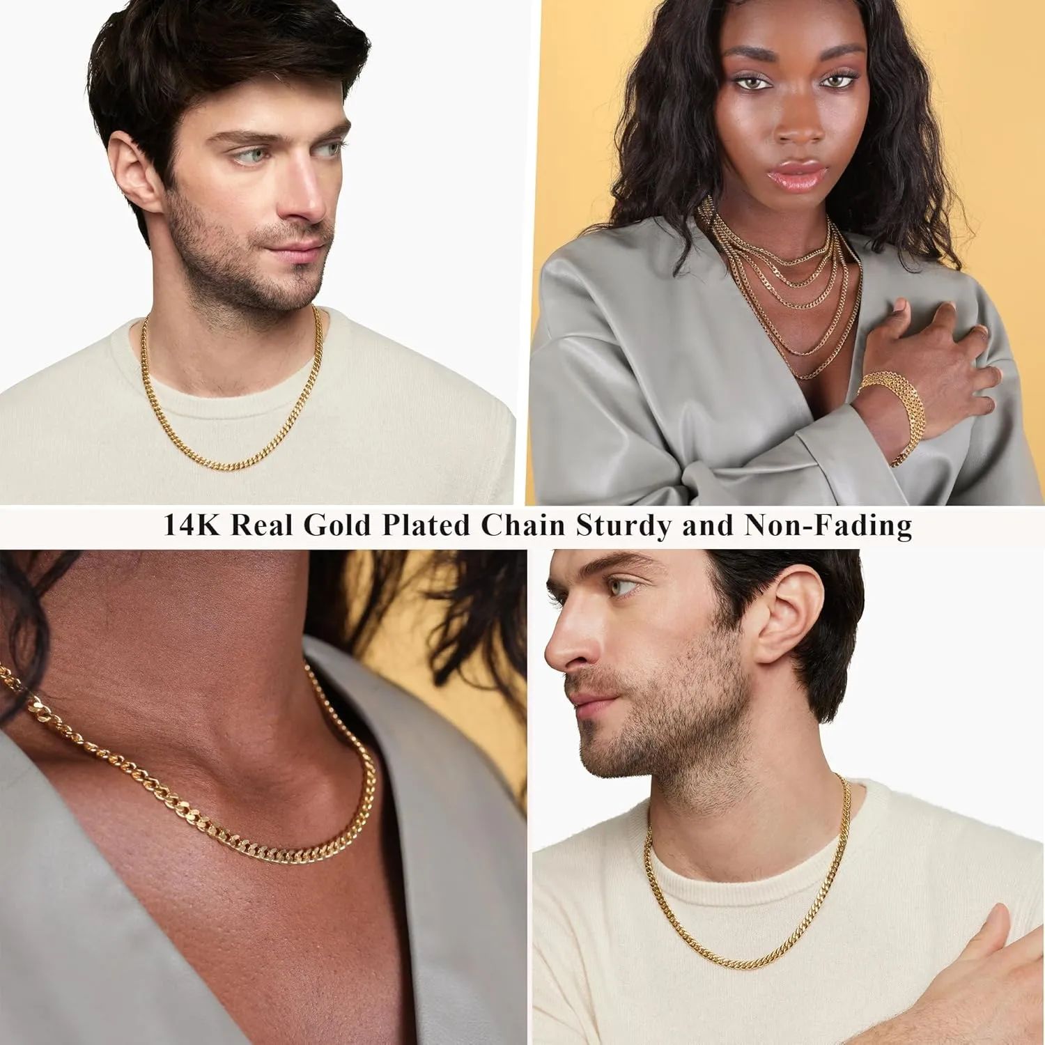 3/5mm 14K Real Gold/Real Silver Plated Cuban Chain for Men Boys, Stainless Steel Cuban Link Chain for Men Boys Sturdy Non-Fading Necklace Fathers Jewelery Gifts for Him 16/18/20/22/24 Inch