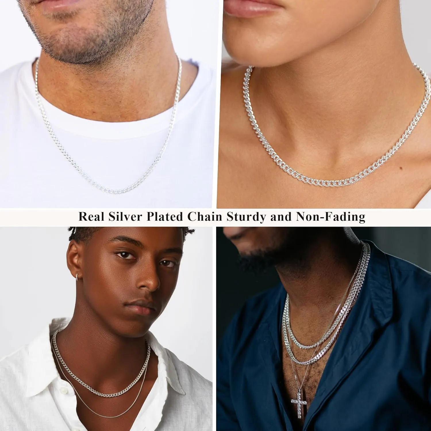 3/5mm 14K Real Gold/Real Silver Plated Cuban Chain for Men Boys, Stainless Steel Cuban Link Chain for Men Boys Sturdy Non-Fading Necklace Fathers Jewelery Gifts for Him 16/18/20/22/24 Inch