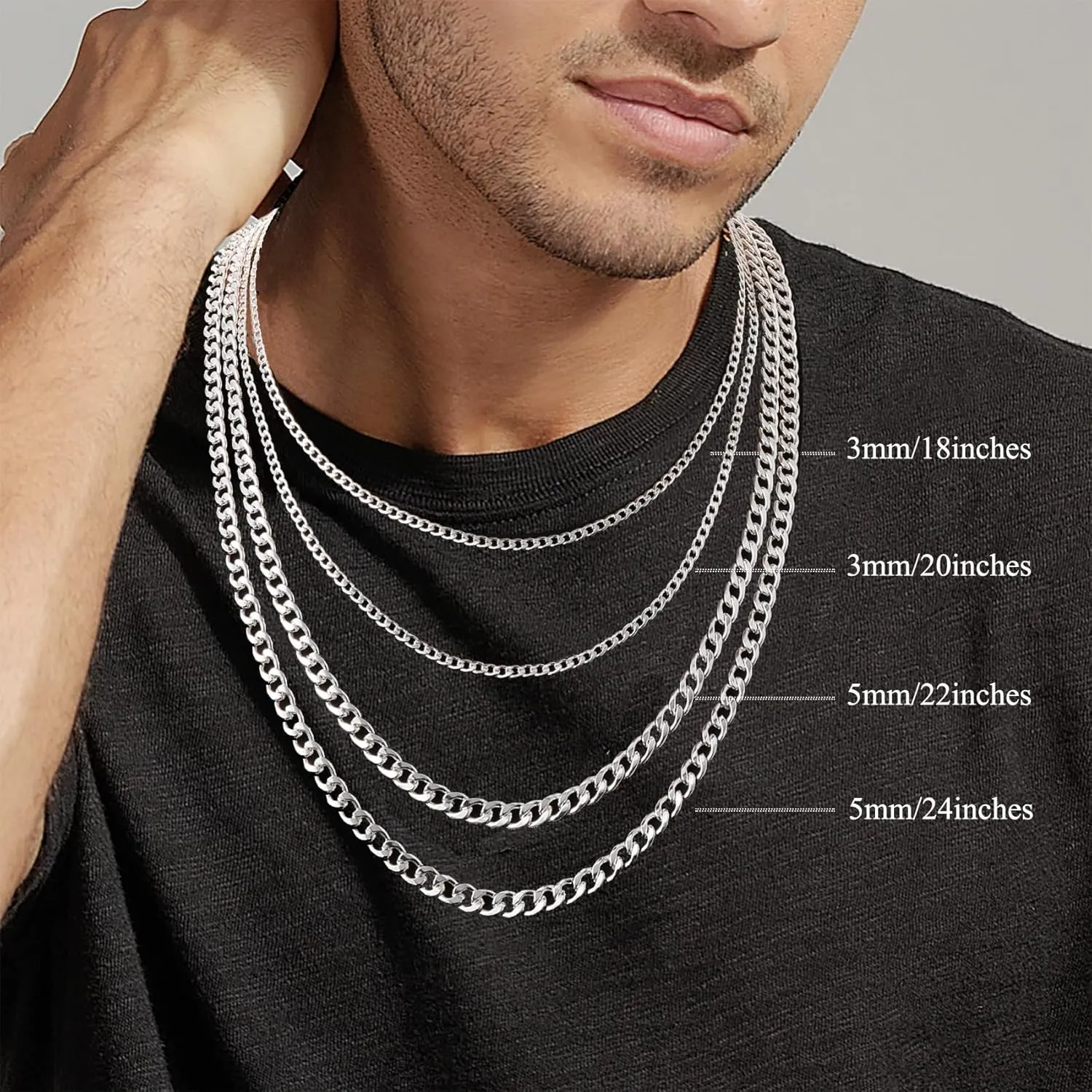 3/5mm 14K Real Gold/Real Silver Plated Cuban Chain for Men Boys, Stainless Steel Cuban Link Chain for Men Boys Sturdy Non-Fading Necklace Fathers Jewelery Gifts for Him 16/18/20/22/24 Inch