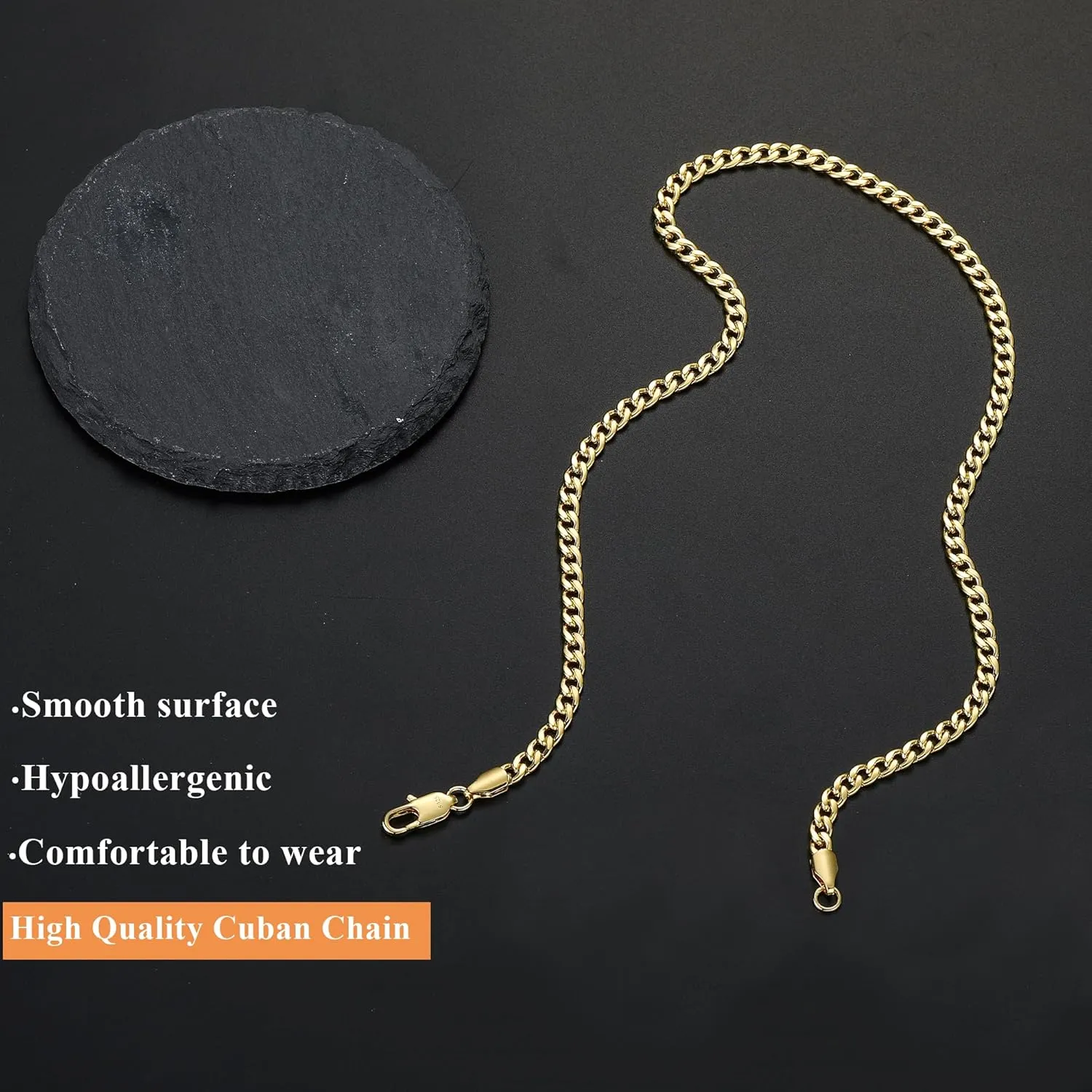 3/5mm 14K Real Gold/Real Silver Plated Cuban Chain for Men Boys, Stainless Steel Cuban Link Chain for Men Boys Sturdy Non-Fading Necklace Fathers Jewelery Gifts for Him 16/18/20/22/24 Inch