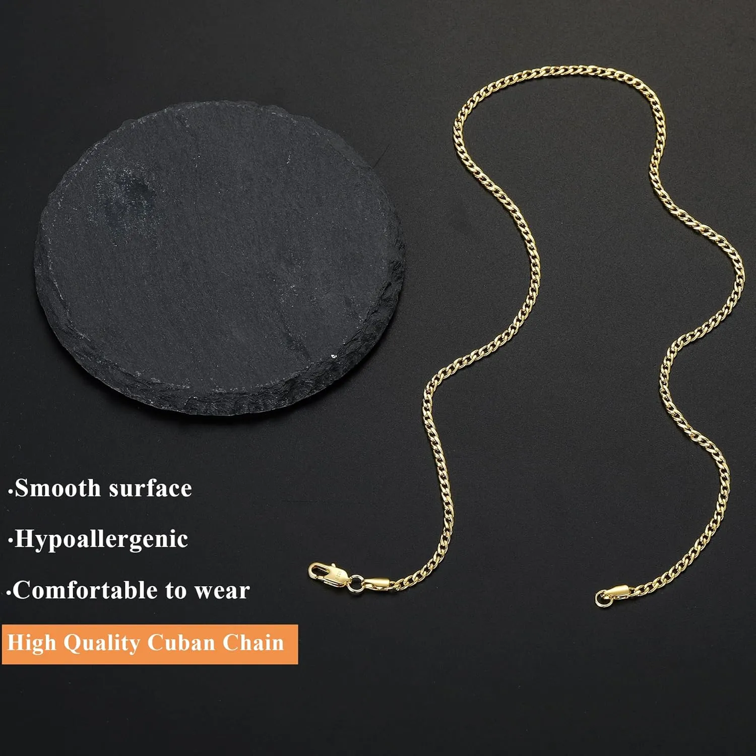 3/5mm 14K Real Gold/Real Silver Plated Cuban Chain for Men Boys, Stainless Steel Cuban Link Chain for Men Boys Sturdy Non-Fading Necklace Fathers Jewelery Gifts for Him 16/18/20/22/24 Inch